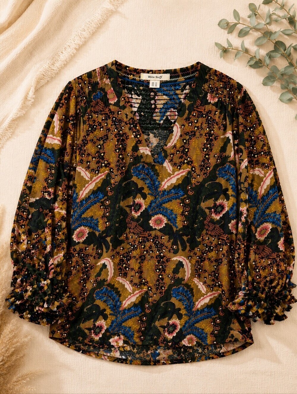 White Stuff Boho Floral Blouse UK14 Flowy Top